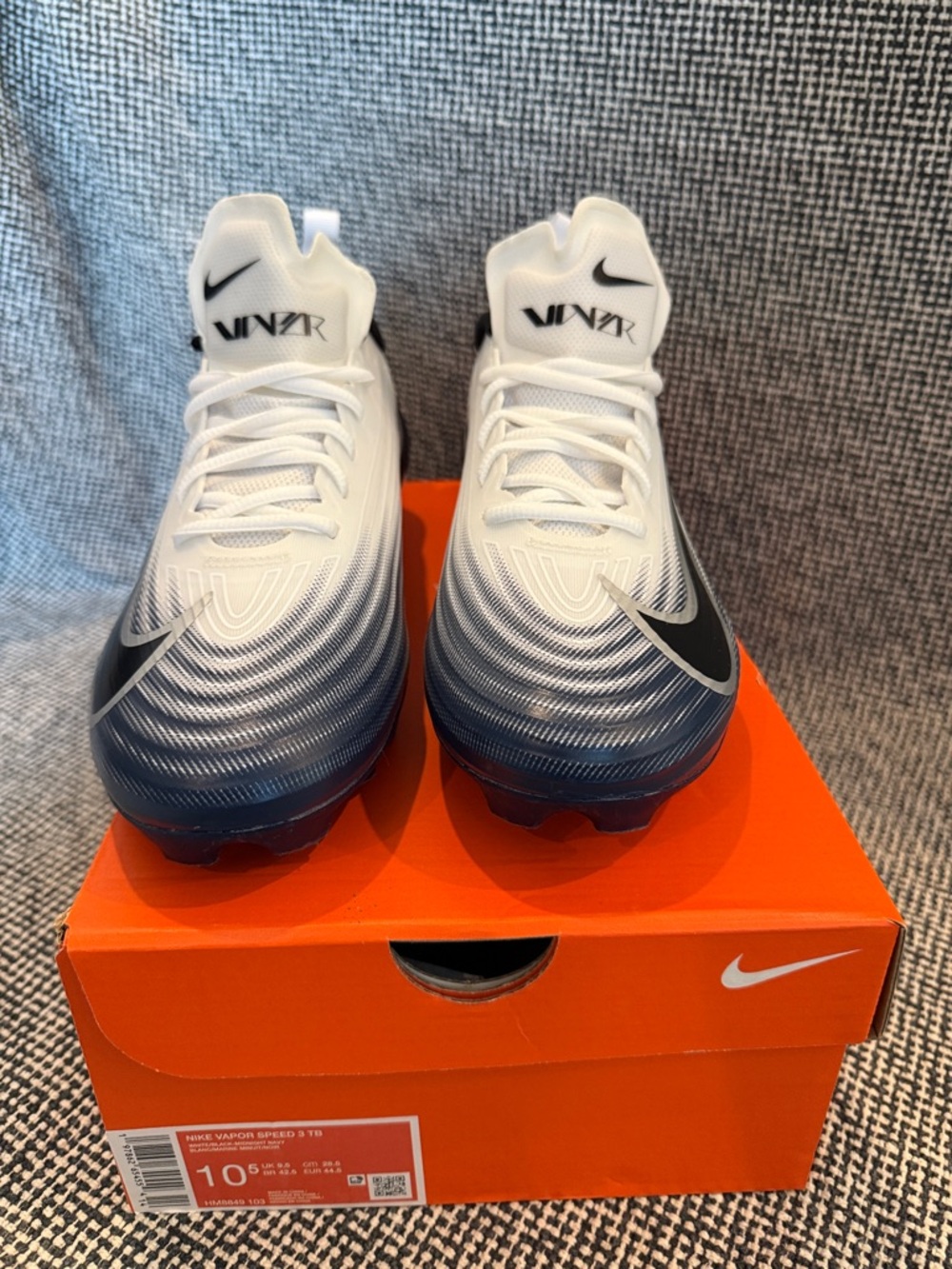 Nike Men's White and Black Gradient Vapor Speed 2 Football Cleats